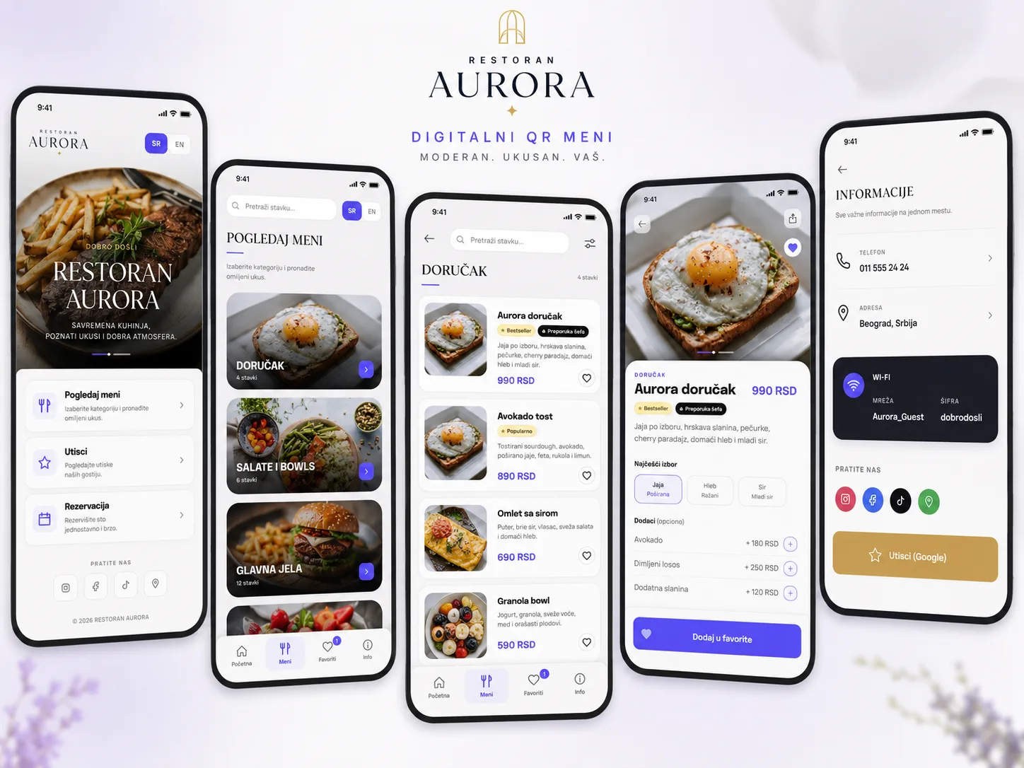 Aurora svetli elegantni TvojMeni QR meni